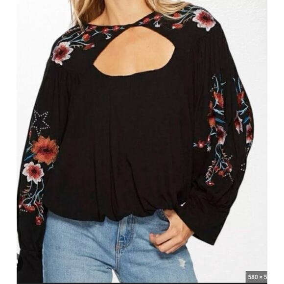 NWT Free People Black Embroidery Lita Long Sleeve Top LARGE - Picture 9 of 9